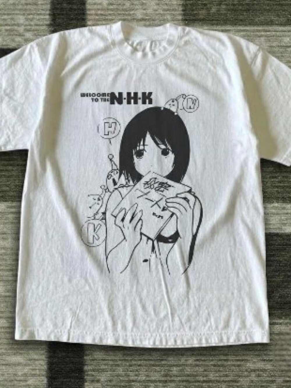 Gildan White Graphic Tee with Black Anime Print - Welcome to the N.H.K.